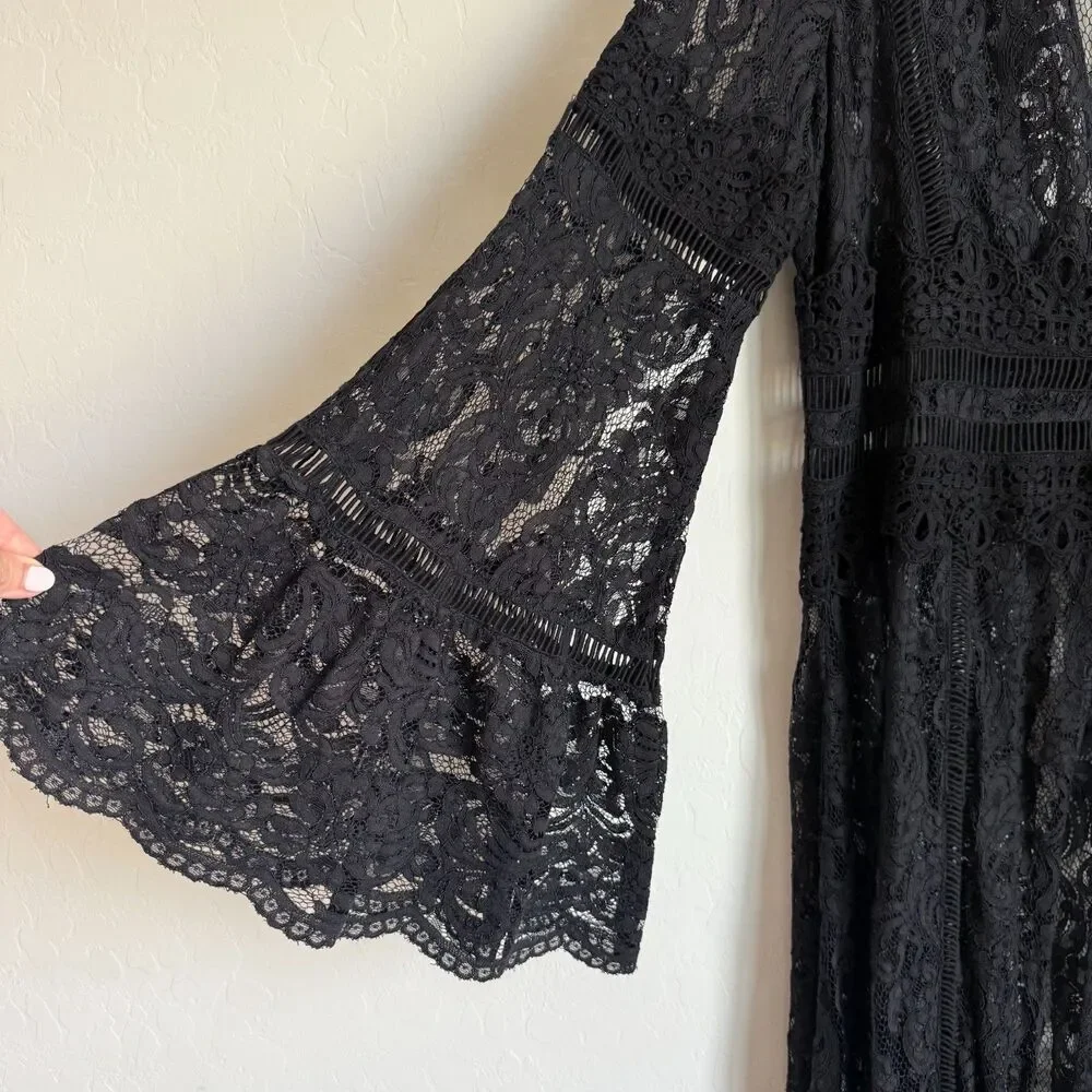 Boston Proper Black Lace Bell Sleeve Duster Cardigan Whimsy Goth Faerie Witchy - Picture 2 of 16
